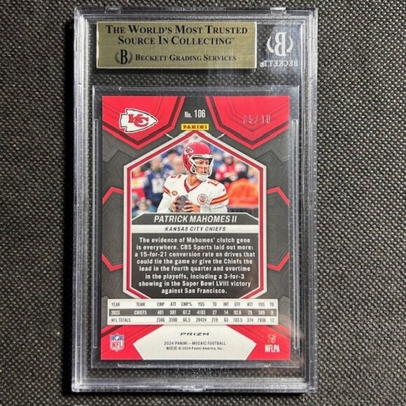 Patrick Mahomes /10 2024 Mosaic Gold Disco Prizim No Huddle SSP BGS 9.5 True Gem - Picture 3 of 4